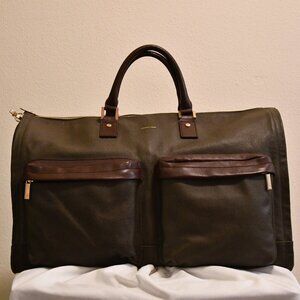 Hook & Albert Olive Green & Brown Leather Garment Weekender Duffel Bag